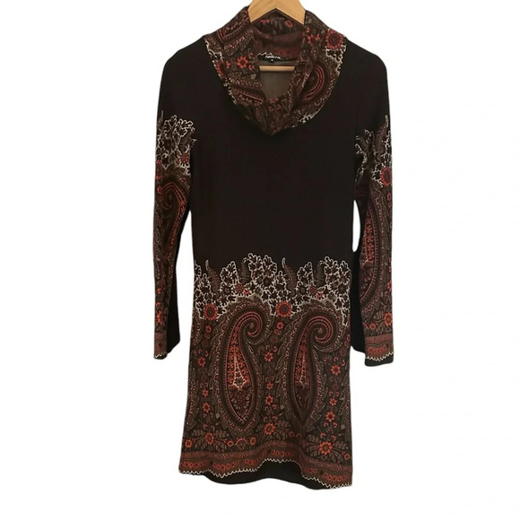 Vintage style Natura Dress brown long sleeve w/ cowl neck & 70s print. - Picture 3 of 8